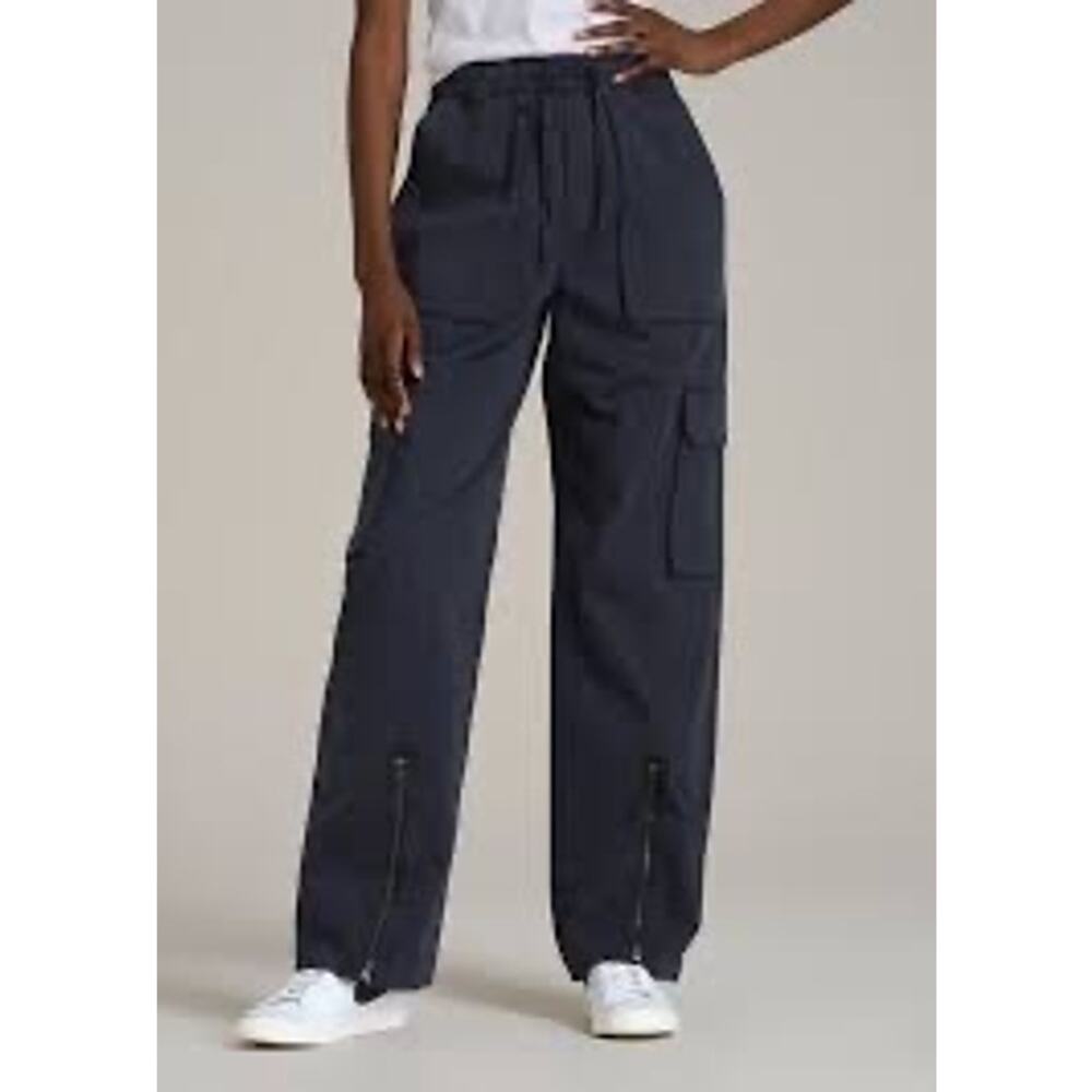AMERICAN TALL High Waist Cargo Pants Cotton Stretch Black Straight Fit Women 4T